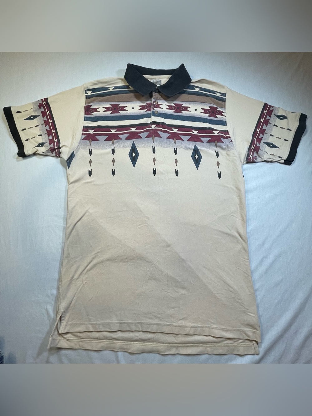 Vintage 1990s Express Riders Aztec Southwest Polo Shirt Mens L Western Geometric